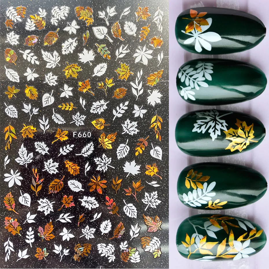nail 3D Leaves Letters Nail Stickers Adhesive Decal Summer Drinking Fruit Slider Laser Nail Art Decoration Manicure Wrap (4)