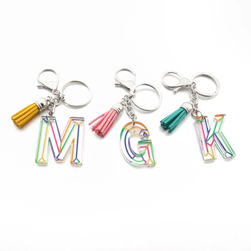 Lettre initiale porte-clés gland voiture anneaux titulaire femmes acrylique porte-clés accessoires mode A-Z Alphabet sac pendentif breloques