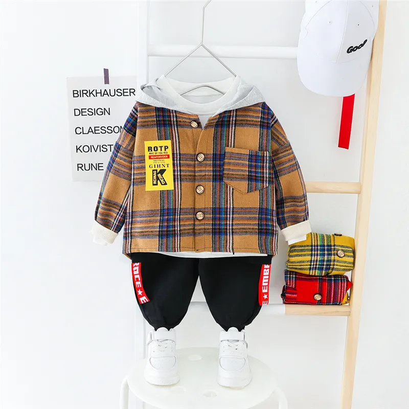 Hylkidhuose 2020 Spring Baby Boys Clothing Sets Tops Plaid Tops Bants Toddler Infant Discal Classion Children Costume Y200802458391