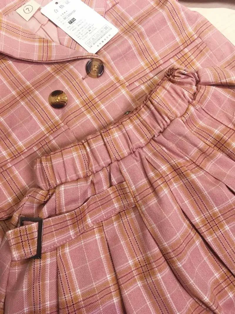 Crianças conjunto de roupas 2020 outono novas meninas manga longa moda rosa xadrez 2 pçs casaco saia roupas da criança x0923307s9319220