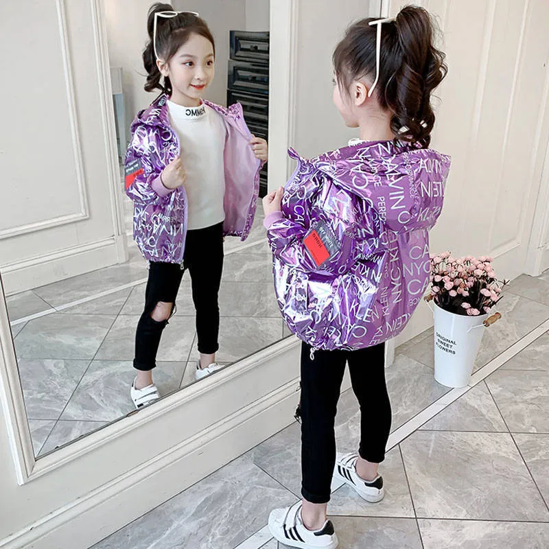 Girls Wind Breaker Hooded Jacket voor kinderkleding 2020 Merk Alphabet Silver Pink Girls Outerwear Coat Spring Autumn 312T Kids L3386614
