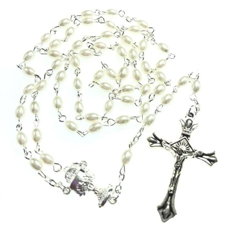 Collane a pendente set bianchi 6 mm vetro a pera rosario ovale ovalo cattolico rosario center center center226q center226q