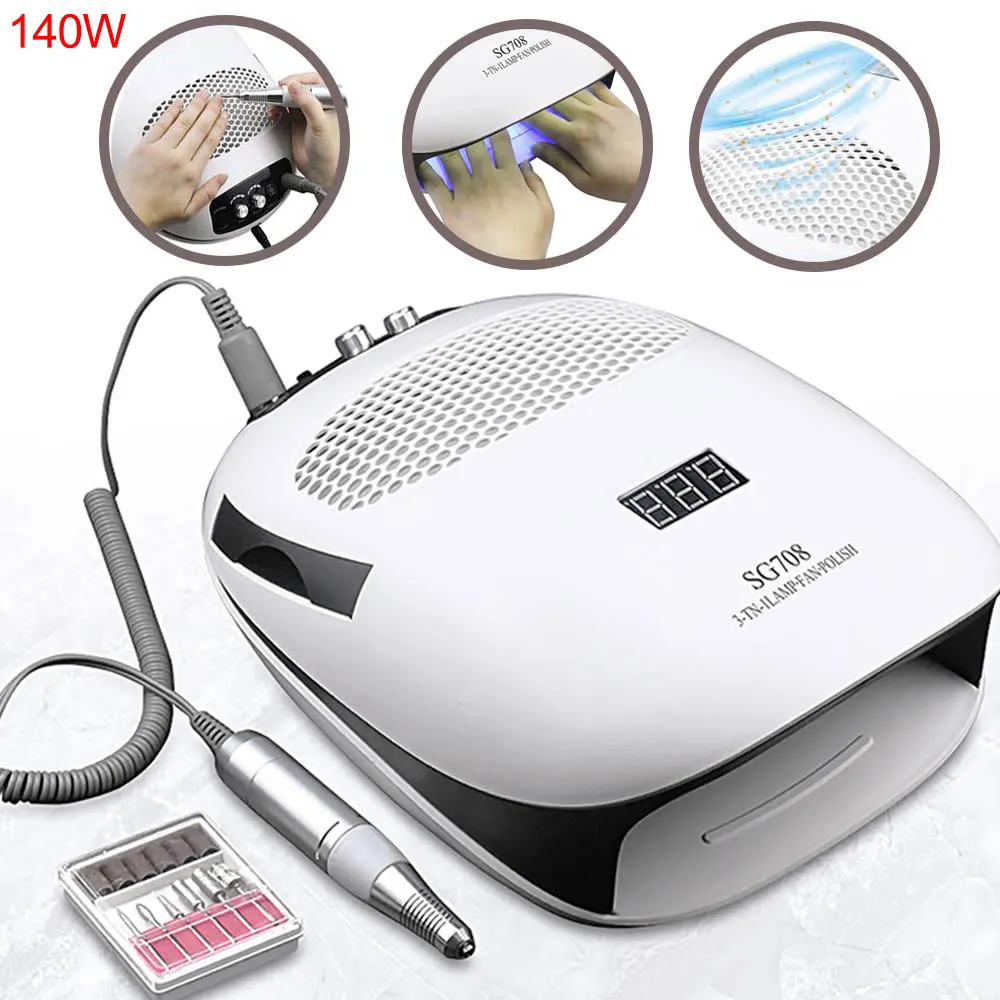 140W 3 IN 1 Lamp Dryer Electric Drill Machine With Dust Suction Collector Vacuum Cleaner Nail Art Equipment 2009242025861