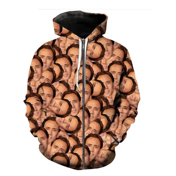 Laat nieuwe menwomens nicholas cage grappige 3D print mode -tracksuits broek zipper hoodie casual sportkleding l088284881 uit