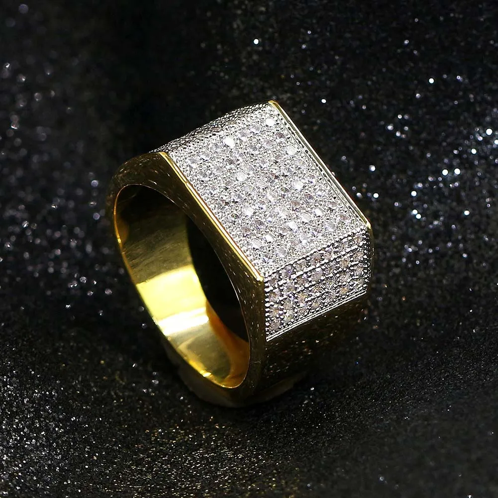 Hip Hop Smycken Iced Out Full CZ Stone Rings Guldpläterad Fashion Diamond Mens Ring