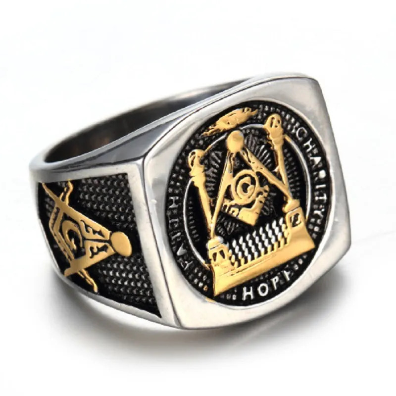 Nya rostfritt stål G -ringar Herrringar Vintage Masonic Titanium Steel Gifts2189