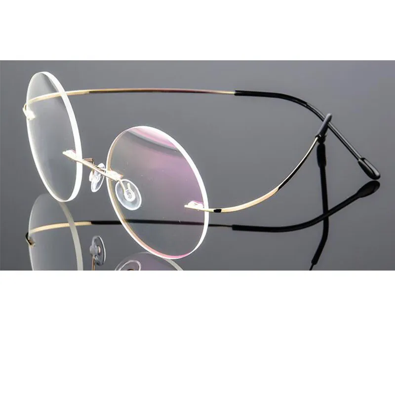 Fashion Sunglasses Frames Retro Round Titanium Glasses Frame Men Metal Rimless Super Light Myopia Nerd Screwless Eyewear1282O