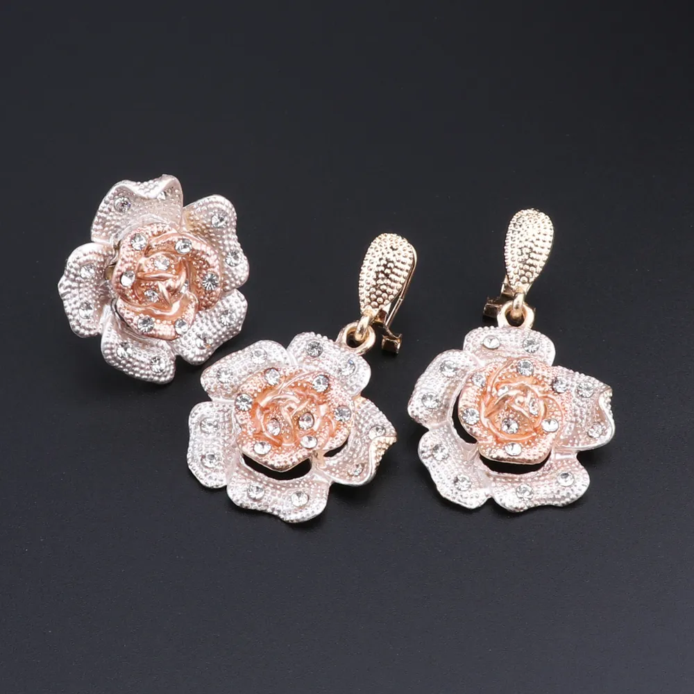 Nigeria Classic Jewelry Sets Elegant Bride Wedding Flower Shape Necklace Earrings Bracelet Ring Set for Dubai Women CX200813