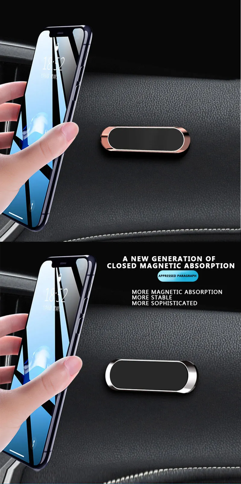 Eonpin hela mini magnetiska magnetiska biltelefonhållare instrumentpanel mini remsa form stativ för alla telefonmetallmagnet gps bilmontering9456704