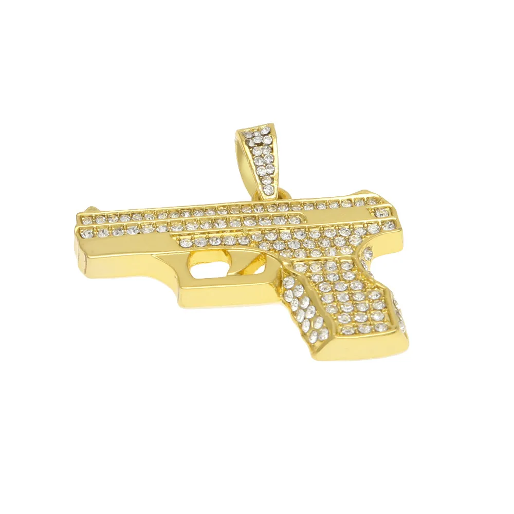 Collier de mode pour hommes pendentif pistolet en diamant complet colliers Hip Hop pour hommes plaqué or Cool Hiphop Chains280E
