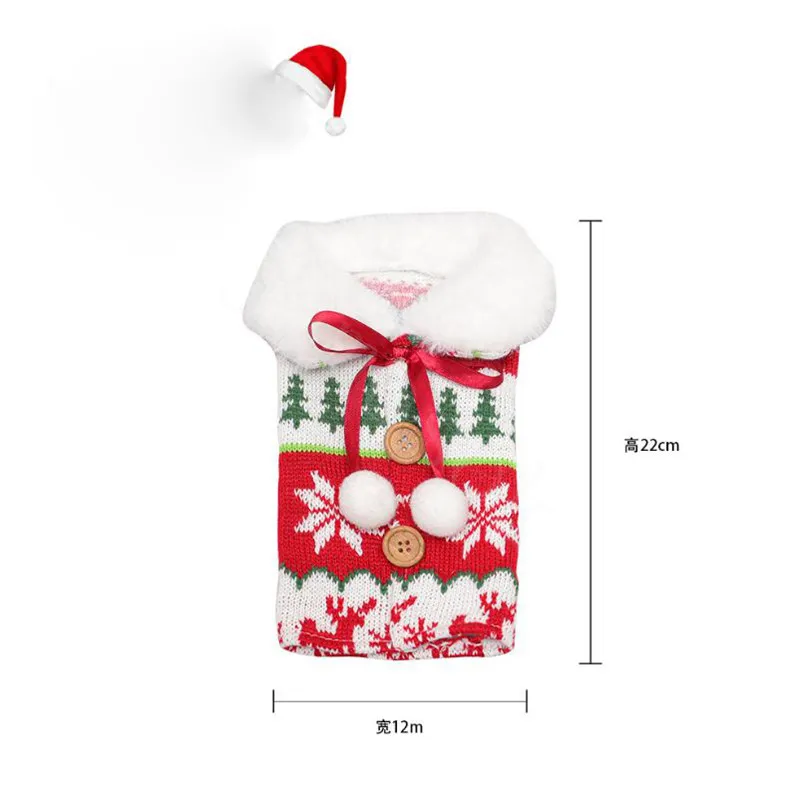 Couverture de vin de noël avec nœud flocon de neige tricot bouteille vêtements couverture de bouteille de vin sac de vin de noël décoration d'ornement de noël da922