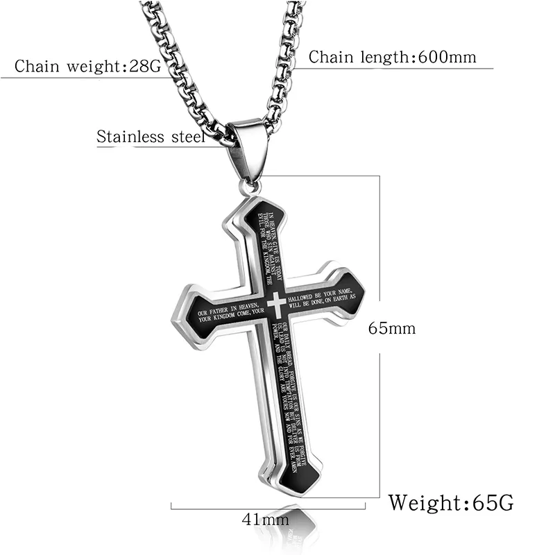 Collier Vintage Double Hip Hop croix pour hommes, pendentif de haute qualité, chaîne O dorée, en acier titane, bijoux 290D