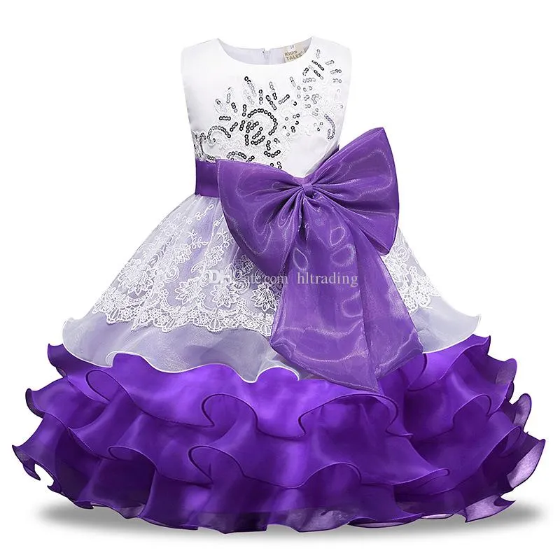 Baby girls big Bow lace TuTu dress Children Sequins cupcake princess dresses 2018 new Boutique Kids Clothing Ball Gown C3687