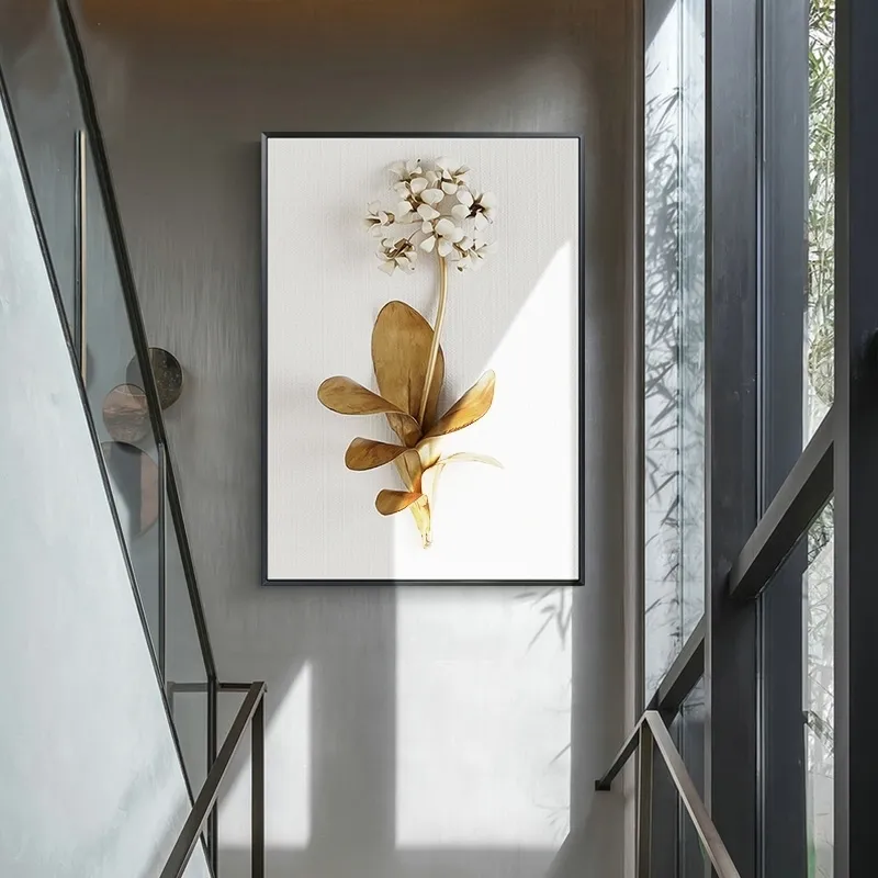 Feuilles et fleurs de plantes dorées nordiques, images d'art mural, peinture sur toile, affiches et imprimés pour décoration de salon, 2625498