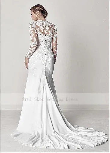 Modest-V-Neck-Lace-Wedding-Dresses-Long-Sleeve-Illusion-Appliques-Mermaid-Plus-Size-Bridal-Gowns-2019 (4)