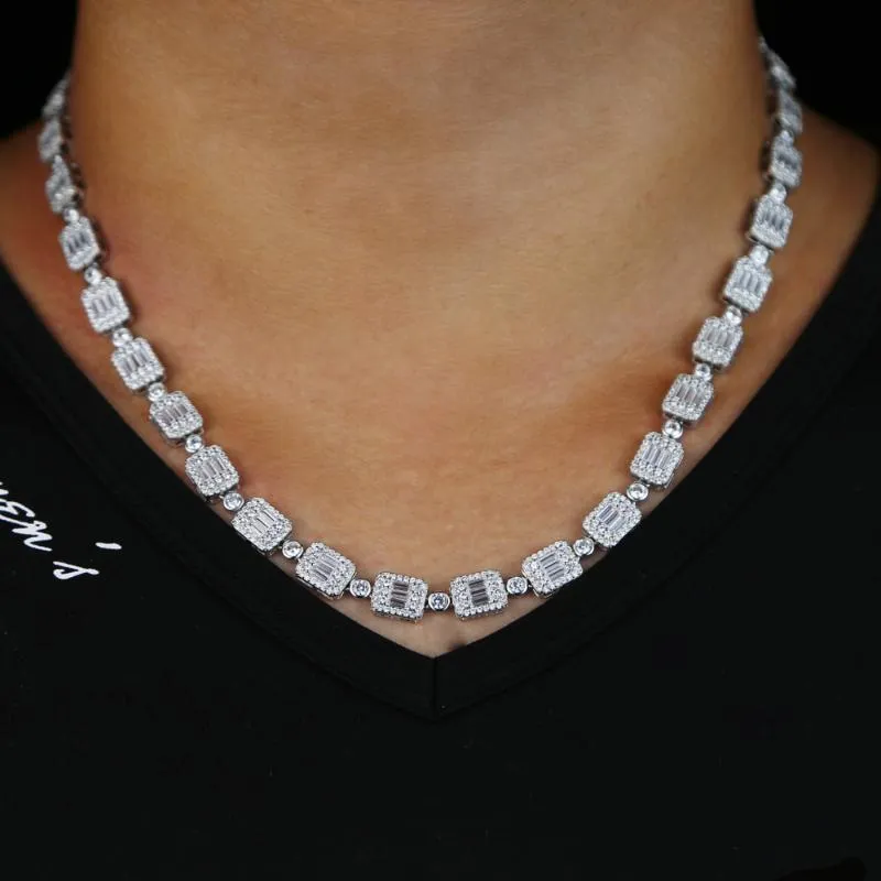 Chokers 8mm Silber Farbe Baguette und Cluster Link CZ Iced Bling Kette Halsketten Männer Schmuck Tennis Necklace1262B