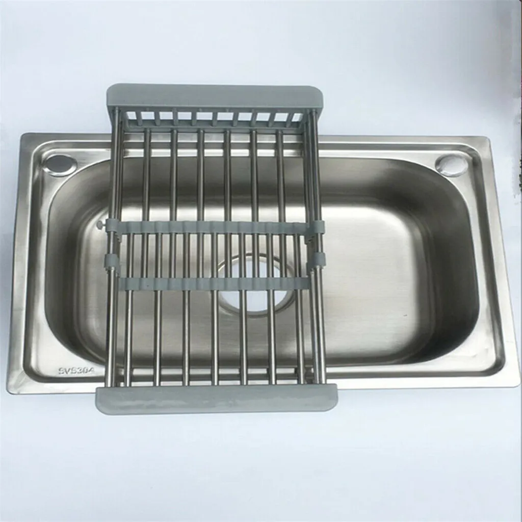 2020 Rack Drain Basket Stainless Steel Telescopic Sink Dish Drainers For Kitchen Drain SH Installation Kök Holder5618230