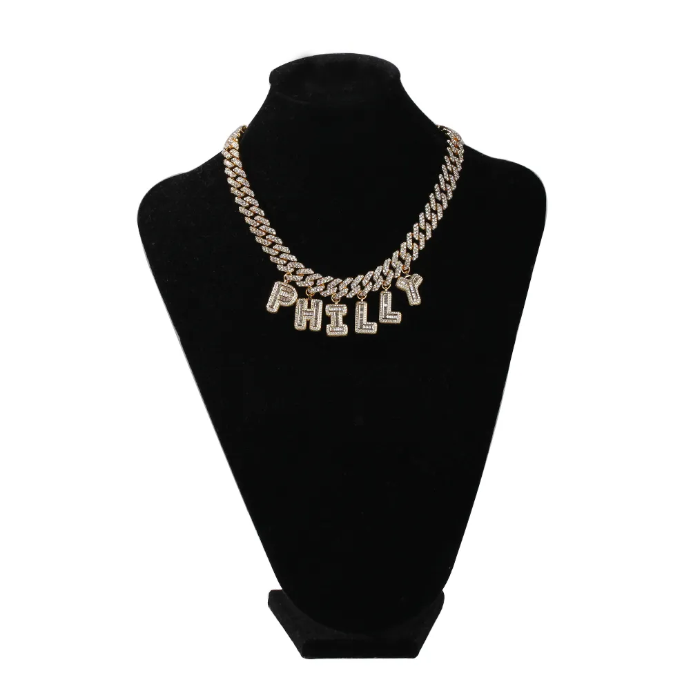 The Bling King Hiphop DIY Statement 12mm S-Link Miami Cuban Necklace Baguette Letter Pendant Ankel smycken hela egen stil Y20259C