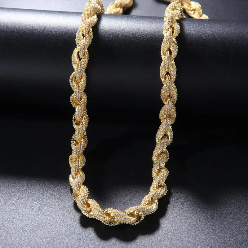 Cadenas Hip Hop Full Iced Out 8mm 22 pulgadas Collar de cadena de cuerda Ed Link Oro Color de plata para mujeres Hombres Joyería de moda Gift266P