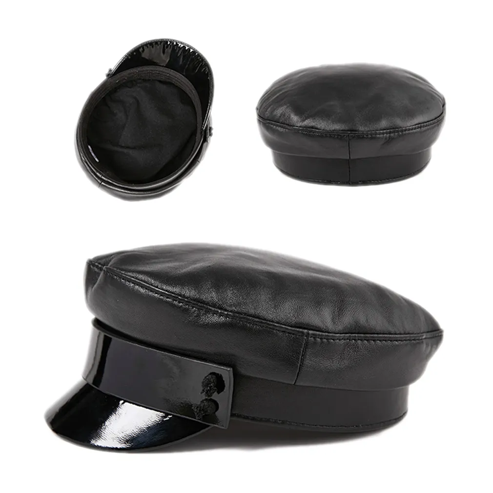 2021 Fashion Ladies Women Army Cap Military Hat Beret Newsboy 100% Sheepskin Leather Size M L XL