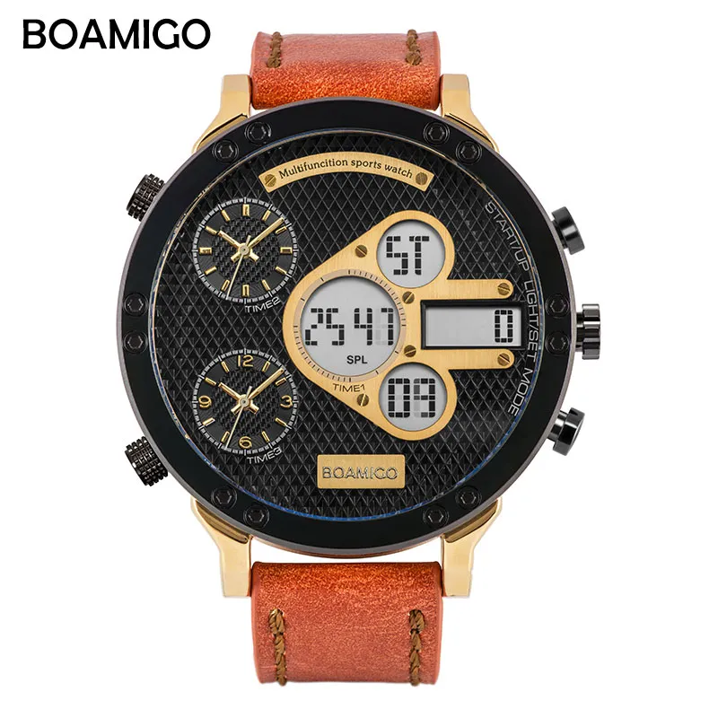 BOAMIGO Heren Horloges Top Mannen Sport Horloges Quartz LED Digitale 3 Klok Mannelijke Blauw Horloge relogio masculino2888