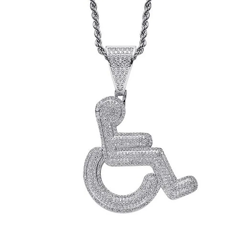 14-каратное золото ледяное ожерелье с логотипом для инвалидной коляски, знак для инвалидов, медь, кубический циркон, ювелирные изделия для мужчин и женщин, подарки205k