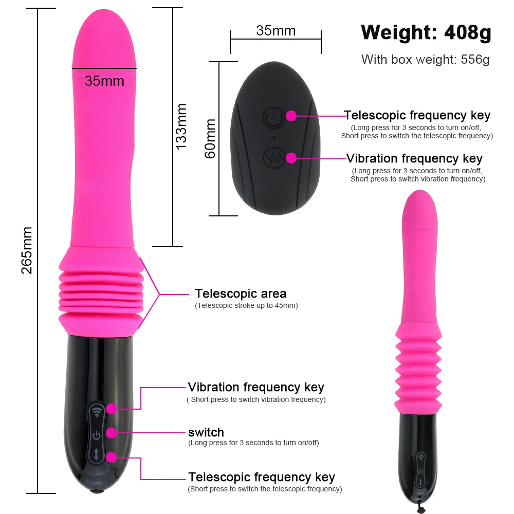 Stak-dildo-vibrator Automatische G-spot-vibrator met zuignap Seksspeeltje voor vrouwen Hand-seksplezier Anale vibrator voor orgasme T9973169