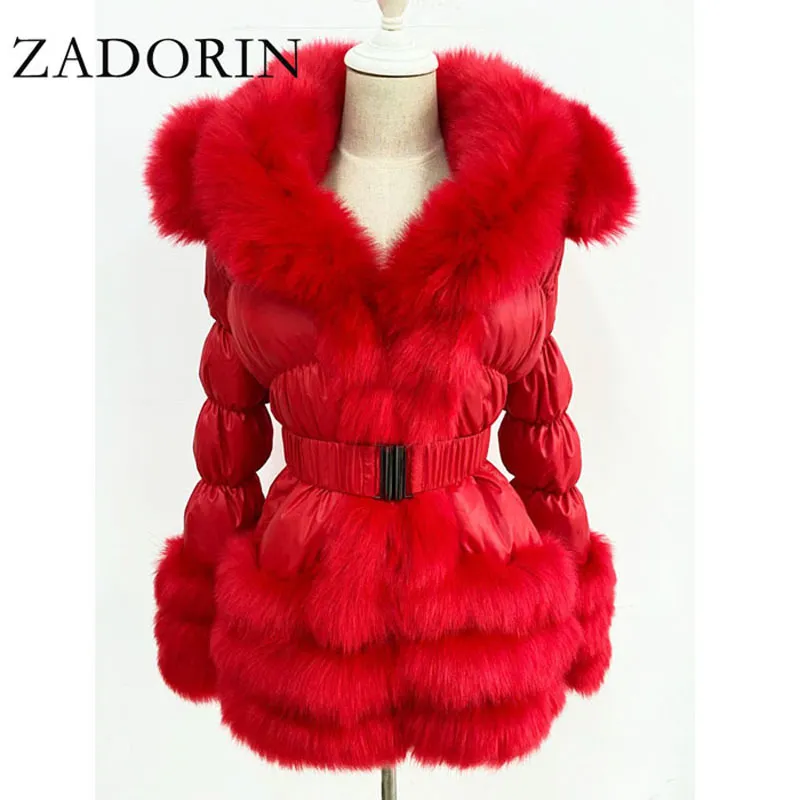 Zadorin 2020 Giacca da caldo invernale Donne Furry Fux Furx Collar Duck White Down Giacca inverno inverno con cappuccio e cintura CX203203484