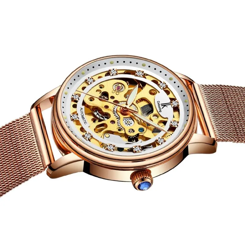 ساعة Wristwatches Luxury Women's Watch Crystal Skeleton Wito Auto Mechanical Wristwatch with Gift Box1193U