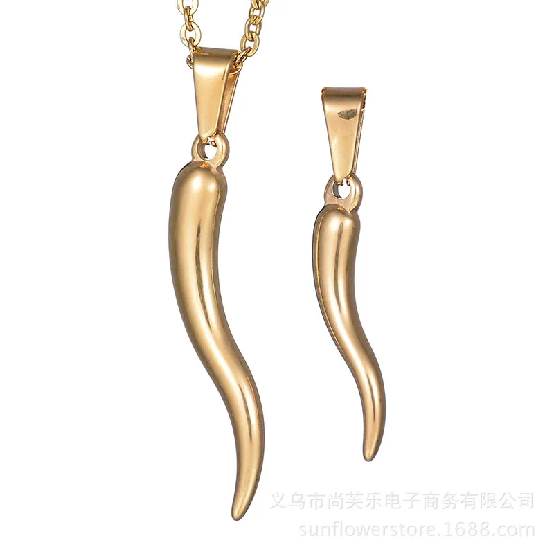 Colliers pendants Collier de corne italien en acier inoxydable pour femmes hommes couleur Gold 50cm339u