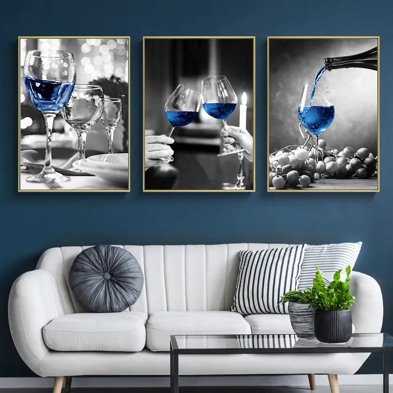 Синий бокал для вина, холст, художественные принты, постер, современная настенная картина, бар, ресторан, кухня, украшение стены, столовая, декор для гостиной6357118