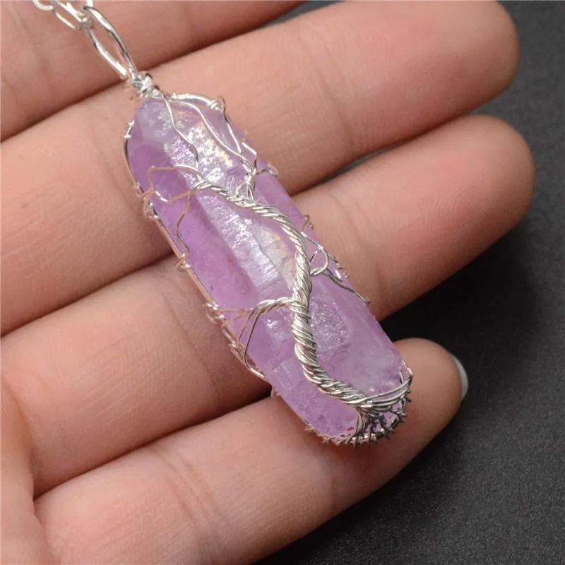 Pendant Necklaces Retro Fashion Natural Stone Purple Crystal Jewelry Irregularity Necklace Sweater Chain Women Wire Wrap Lucky Gif274H