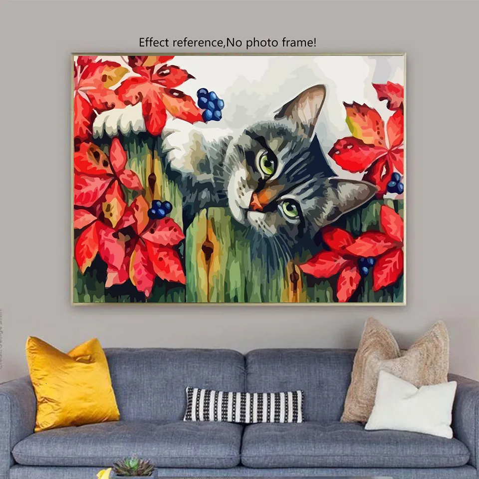 AZQSD – Kits de peinture par numéros sur toile, décor sans cadre de chat pour la maison, coloriage par numéros d'animaux peints à la main, cadeau 2451671