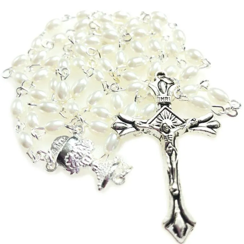 Colliers pendants set blanc 6 mm en verre poire rosaire perle ovale rosario rosario mignon collier perlé calice central 300h