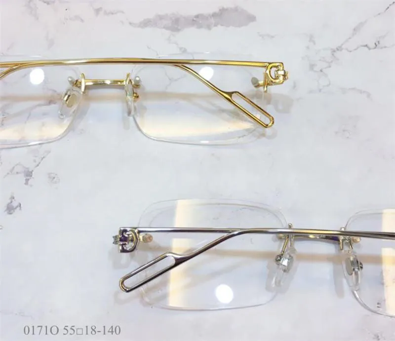 新しいファッションデザイン光学メガネ0171 Kゴールドスクエアフレームレスレトロモダンビジネススタイルユニセックスは処方メガネを作ることができます236E