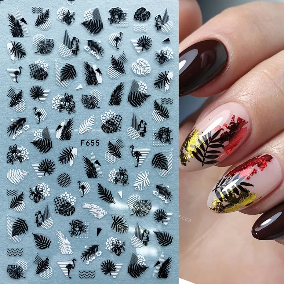 nail 3D Leaves Letters Nail Stickers Adhesive Decal Summer Drinking Fruit Slider Laser Nail Art Decoration Manicure Wrap (8)