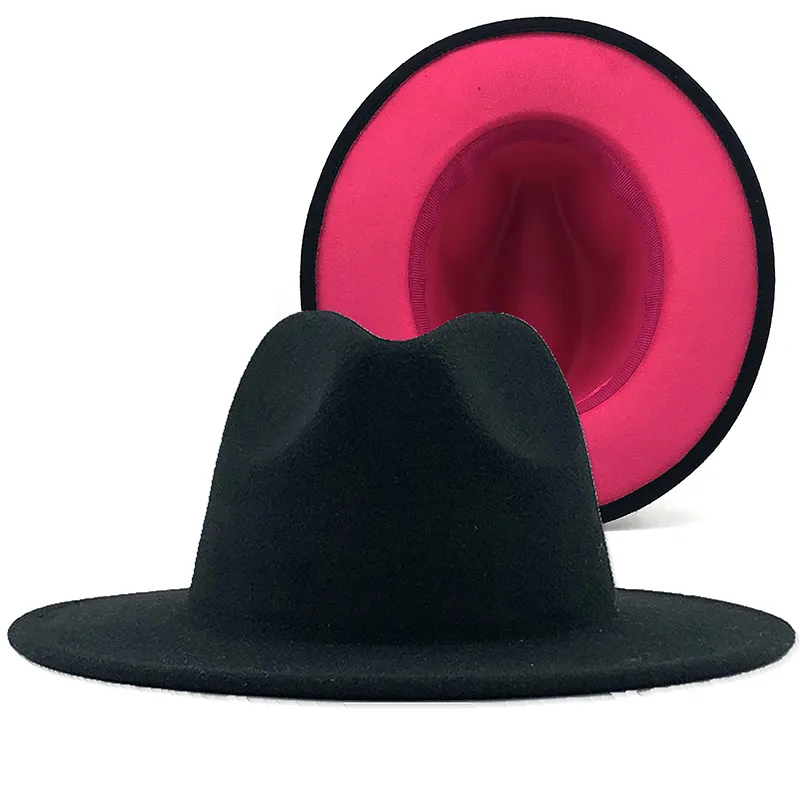 赤い底のパッチワークパナマウールフェルトフェドーラ帽子の女性男性男性ワイドブリムパーティーカウボーイトリルビーギャンブラーハット189r