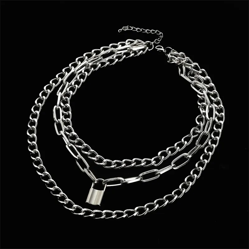 Chaîne punk en couches pendentif collier femmes hommes tour de cou métal cadenas chaînes goth bijoux grunge accessoire esthétique