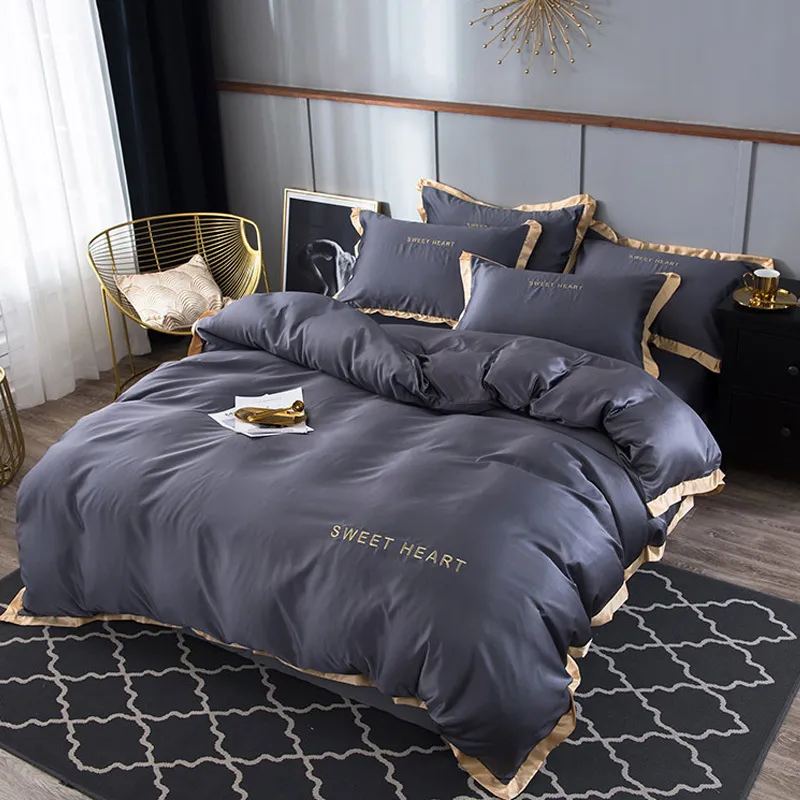 Sisher Luksusowy zestaw pościeli Płaska arkusz łóżka Krótka kołdra Zestawy Król Wygodne kołdra pokrowce na łóżko typu queen -size pościel Y22619
