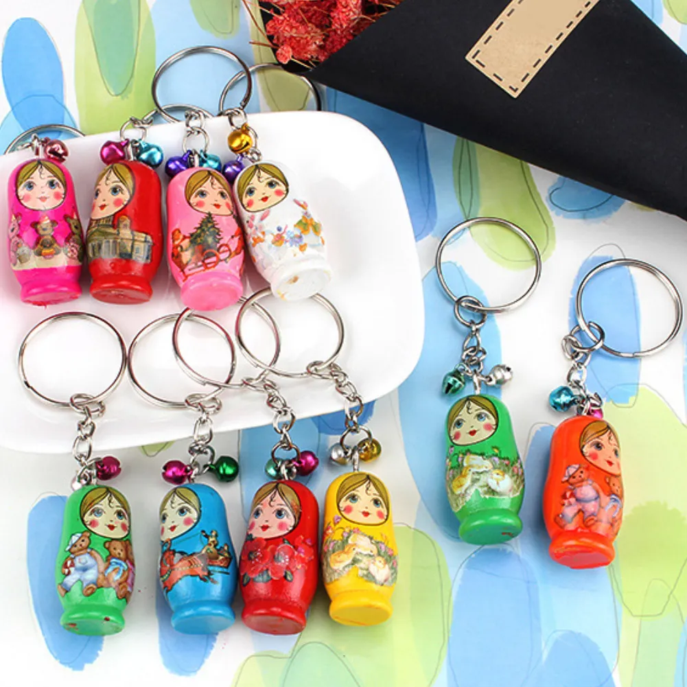 キーチェーンセットロシアのネスティング人形キーリングbabushka matryoshka fugurinesキッズToy1285w