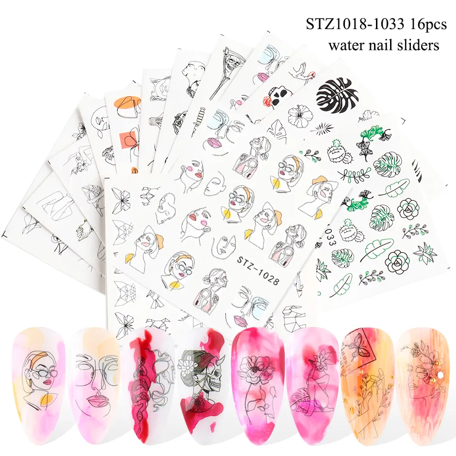 pack Snake Print Nail Art Stickers Cat Skull Decal Water Tattoo Black Sliders on Nails Acrylic Manicure Decor Set CHSTZ105017259391