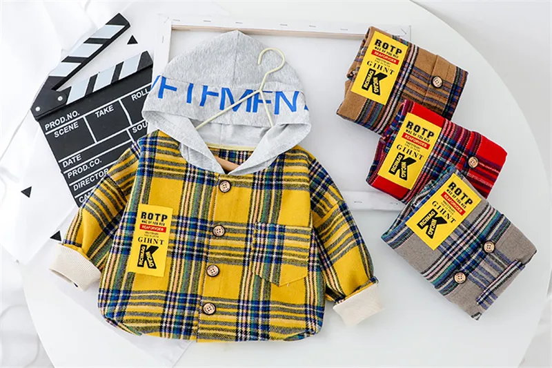 Hylkidhuose 2020 Spring Baby Boys Clothing Set Hooded Plaid Tops Pants Toddler Infant Casual Clothes Barn Kostym Y200801130826