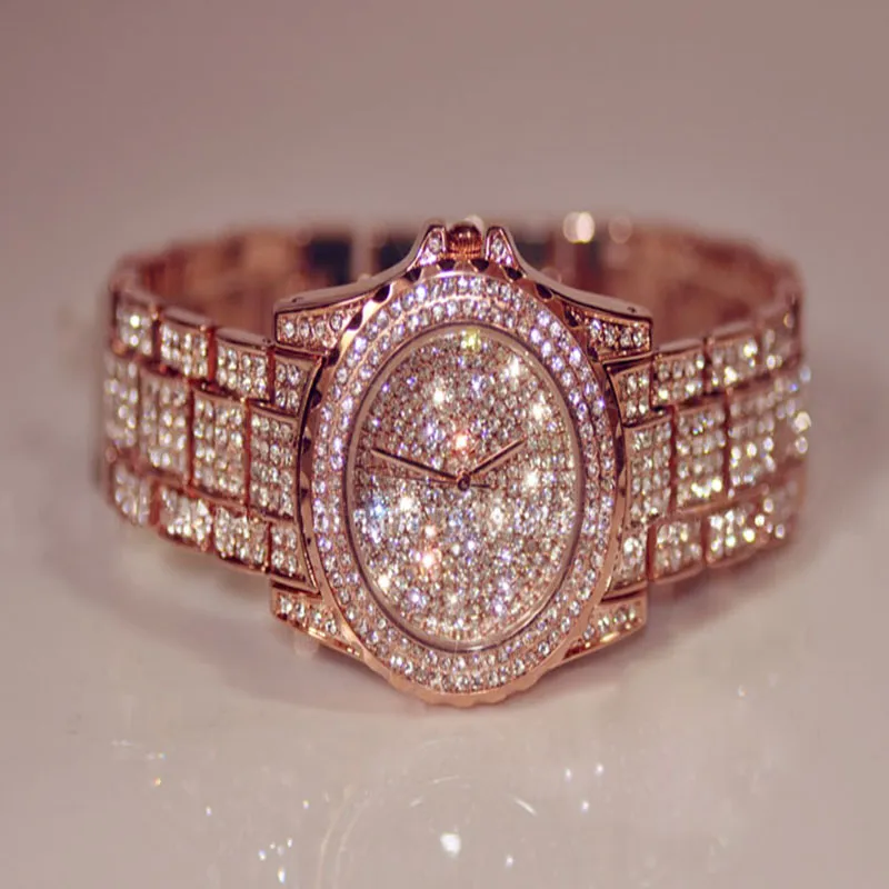 Est s femmes montres mode diamant robe montre de haute qualité luxe strass dame montre Quartz montre-bracelet goutte 1908