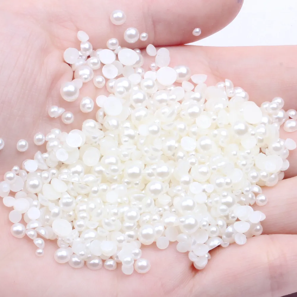 White And Ivory 16mm Half Round Flatback Pearls Beads Glue On Resin Gems For Clothes Dresses DIY Jewelry Accessories