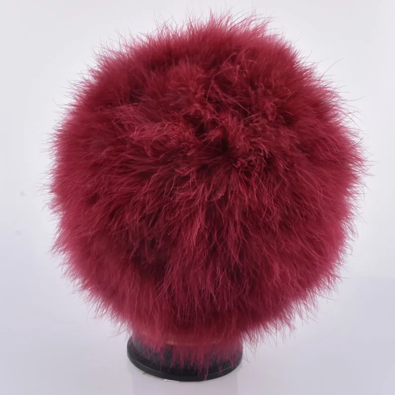 Femmes hiver casquette de fourrure véritable autruche plume dinde fourrure chapeau multicolore dinde bonnets chapeau entièrement doublé léger poids 2910