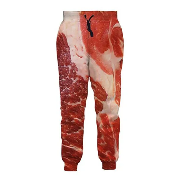 Laat nieuwe menwomens vlees rundvlees grappig 3D print mode -tracksuits broek zipper hoodie casual sportkleding l0143095208