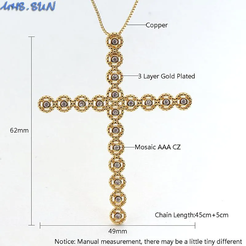 MHS Sun Big Cross Fashion Chain Collece Mosaic Zircon Pendants Ожерелье роскошные женщины девочки Cz Jewelry Gold Silver Color323a