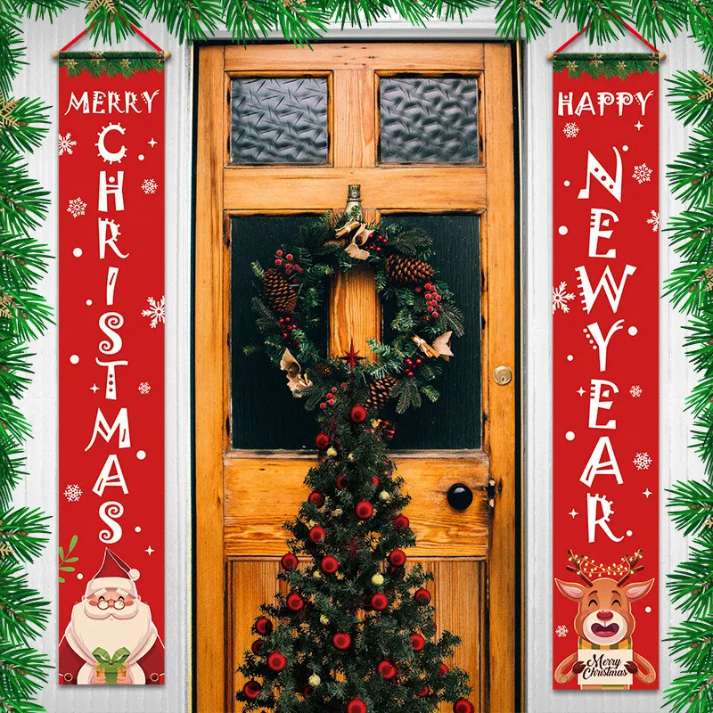 Christmas Couplet Door Banner Porch Sign Christmas Holiday Hanging Decoration Printing Xmas Couplet Outdoor Garden Merry Decor 10p2225717