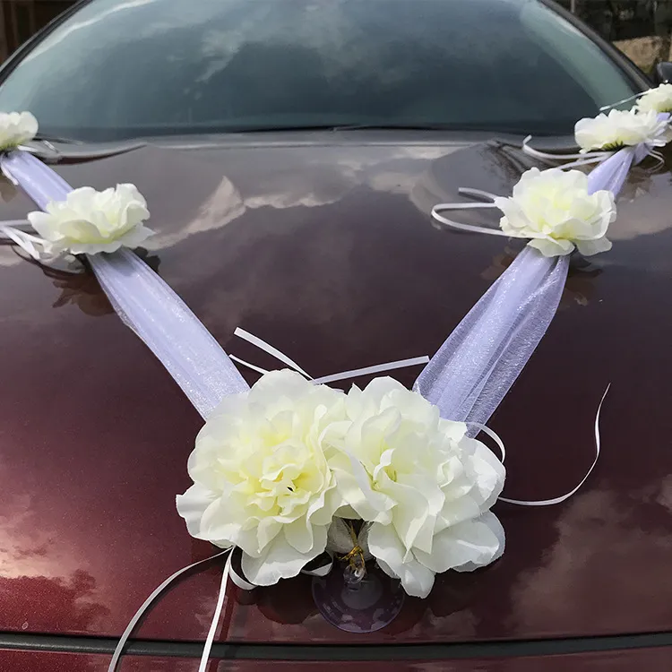 White Rose Artificial Flower for Wedding Car Decoration Bridal Car Decorations Door Handle Ribbons Silk Flower C09244486705