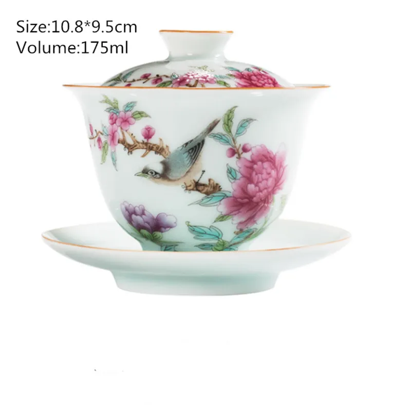 Bol à thé Big Bird avec couvercle de soucoupe Kit Art Garden Pastrol Céramique Porcelaine Fleur Maître Thé Tureen Verres Cadeau Décoration d'intérieur Craf268Q